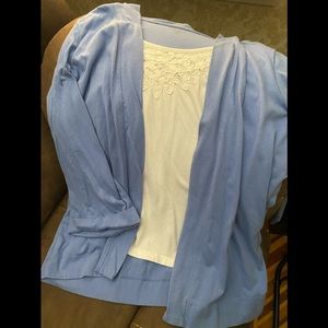 Blue and white long sleeved top
